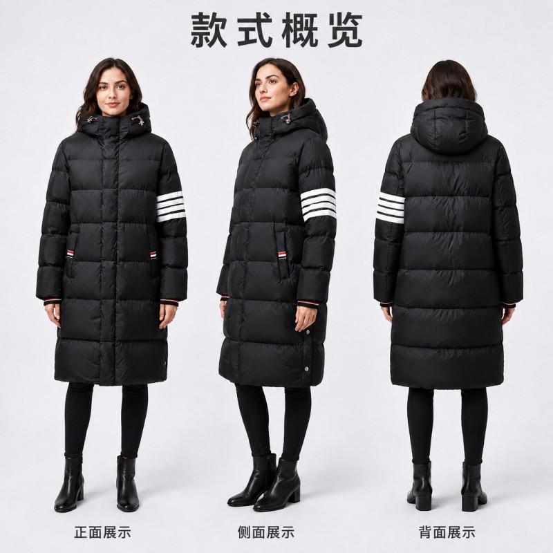 90% Down Long Puffer Jacket Men Women Couple Striped Hooded Loose Winter Coat