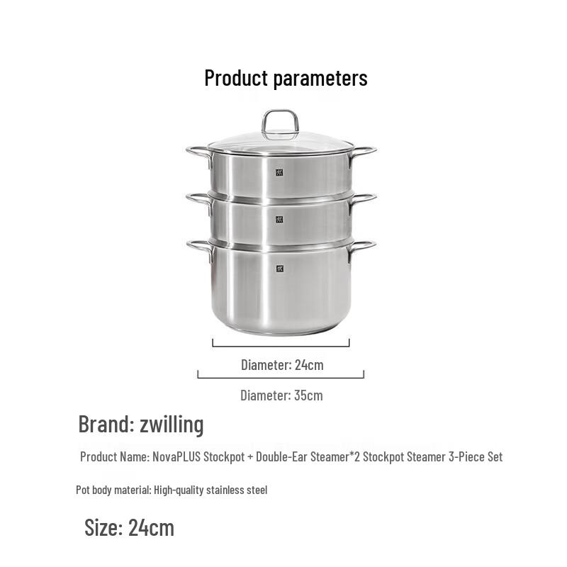 ZWILLING NovaPlus 3-Layer Stainless Steel Steamer & Soup Pot Set