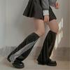 Fishnet Mesh Patchwork Flared Leg Warmers for Womens Harajuku Punk Grunge Baggy Foot Covers Sleeves Knee Length Socks