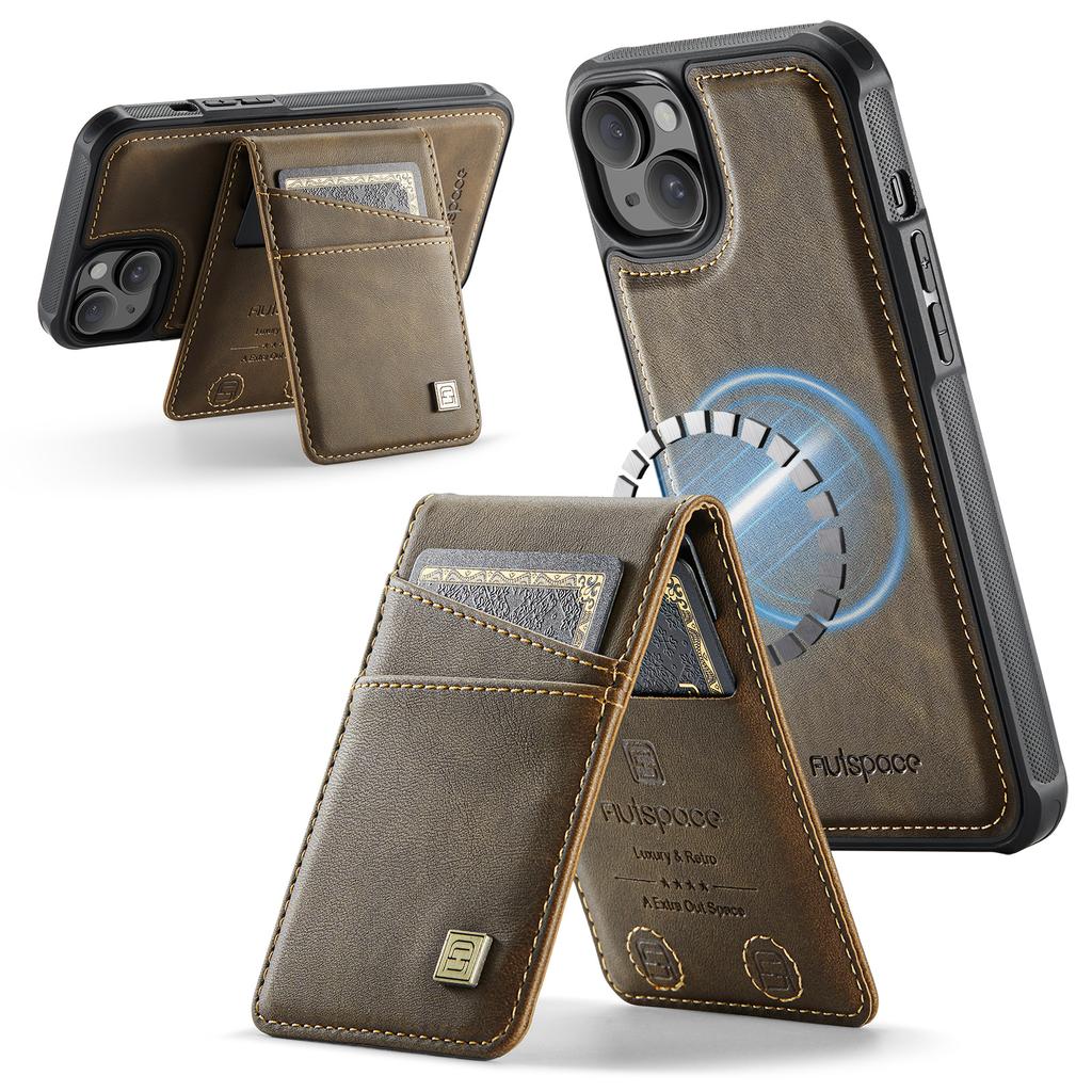 For iPhone 13 6.1 Inch Case AUTSPACE A12 Leather Phone Case with Detachable Card Bag