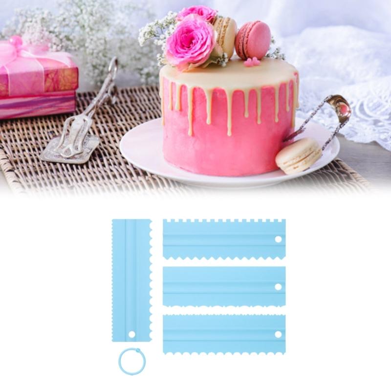 4Pcs Cake Baking Scraper Spatulas Cream Scraper with Irregular Teeth Edges Fondant Cake Slicer Pastry Cutters Tool