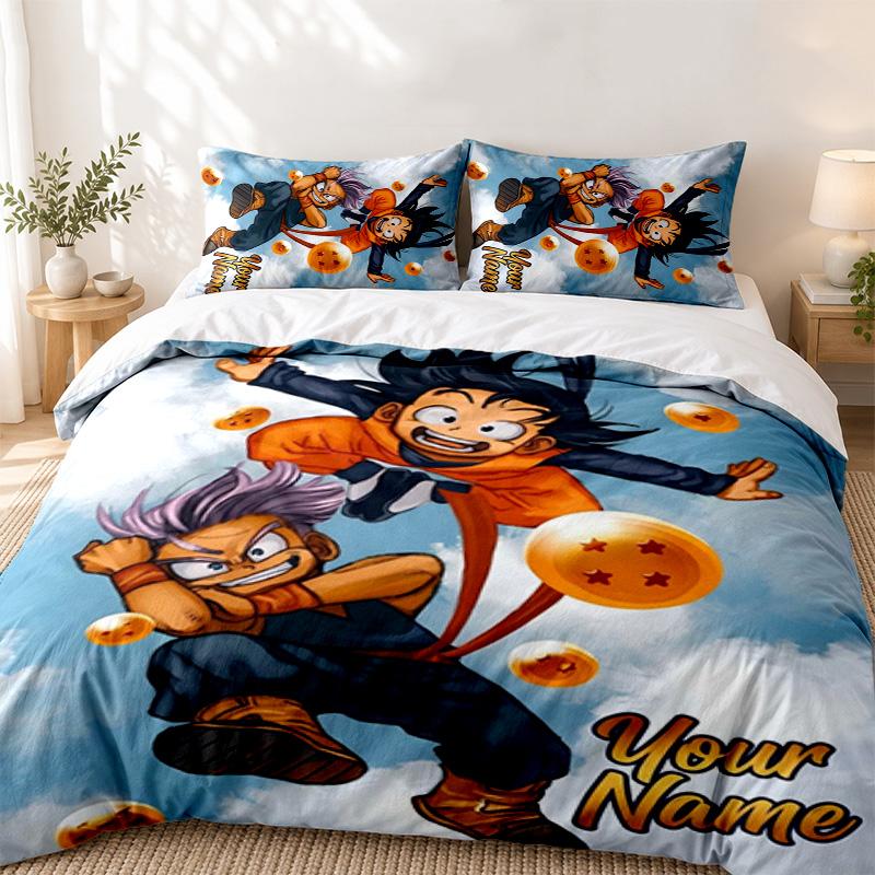 Dragon Ball Custom Name 3pc Set Perfect for Bedroom Use Comfortable Bedding Set Includes a Duvet Cover and Two Pillowcases Ideal Birthday or Christmas