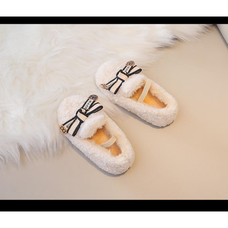 Children's Woolly Shoes Female Autumn and Winter Network Red Cute Cotton Shoes Girls' Beanie Shoes with Velvet Warm Baby Wear