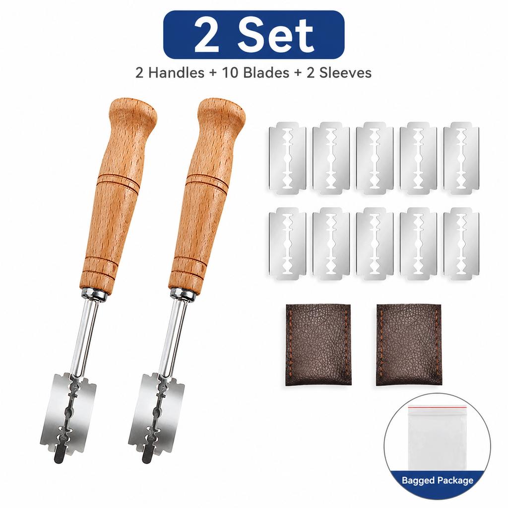 Stainless Steel Bread Scoring Knife Wooden Handle Curved Dough Cutter for Sourdough Baking Slashing Pastry Bread Lame Baker Tool