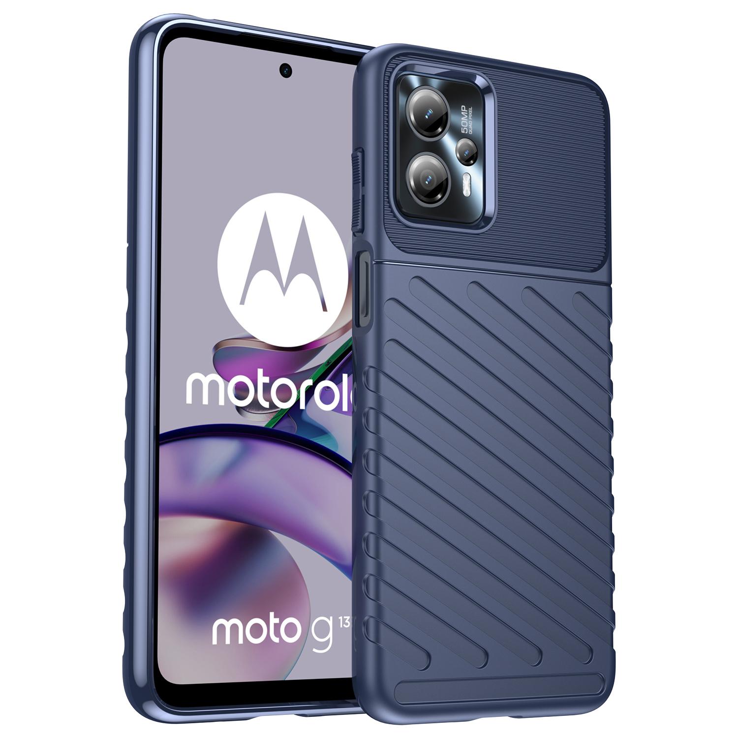 

For Motorola Moto G13 4G/G23 4G Thunder Series Twill Texture Smartphone Shell Cover Thickened TPU Cell Phone Case Blue
