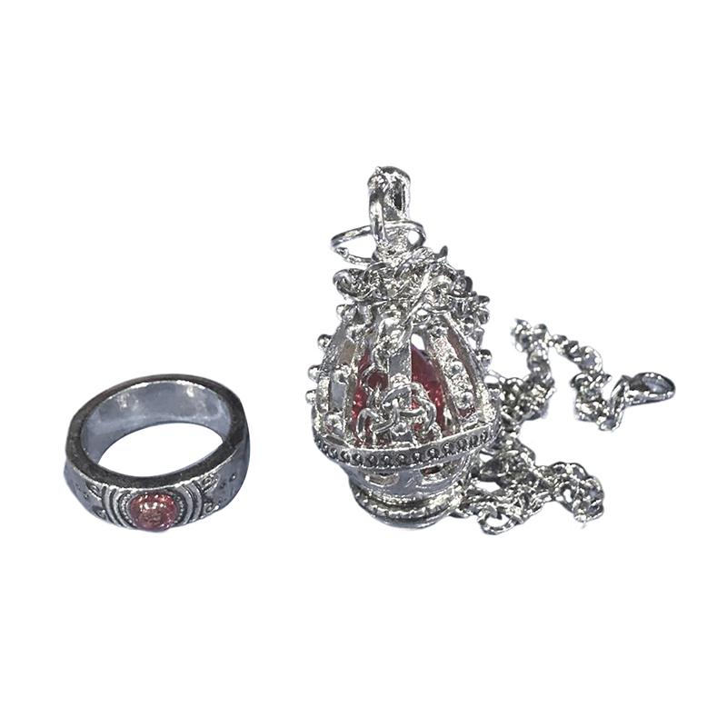 2Pcs/Set Anime Magica Cosplay Gem Necklace Pendant Ring Set Gift Party Prop