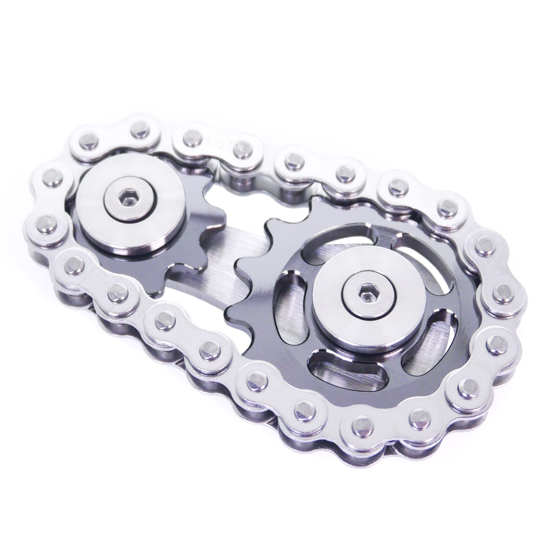 Fidget Linkage Bike Chain Spinner Design 2 Gear Fidget Spin Finger Metal Stainless Steel Durable Mechanics with Smooth Fidget Toy for Adults and Kids серый
