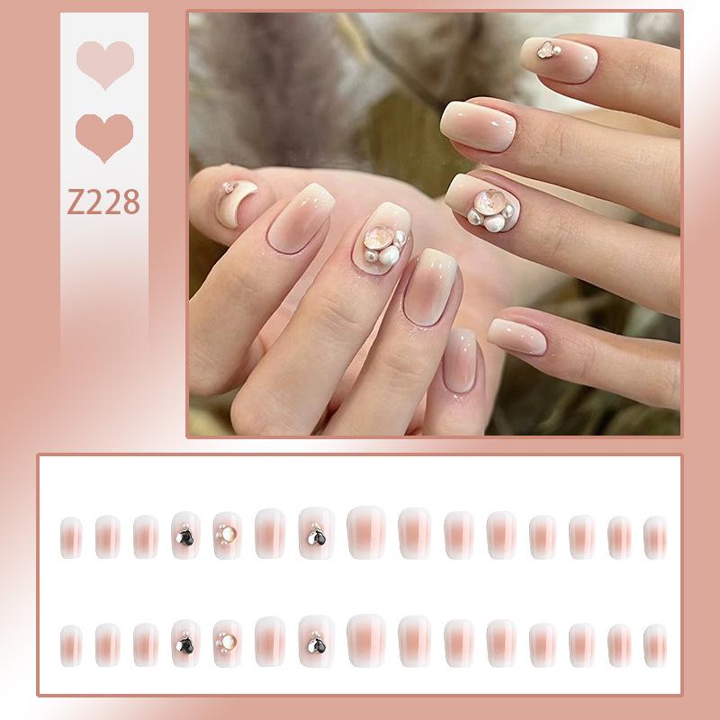 

Pure & Sexy Milky White Blush Rhinestone Press-on Nails - Short, Cute, Wearable Nail Art Tips Glue Type