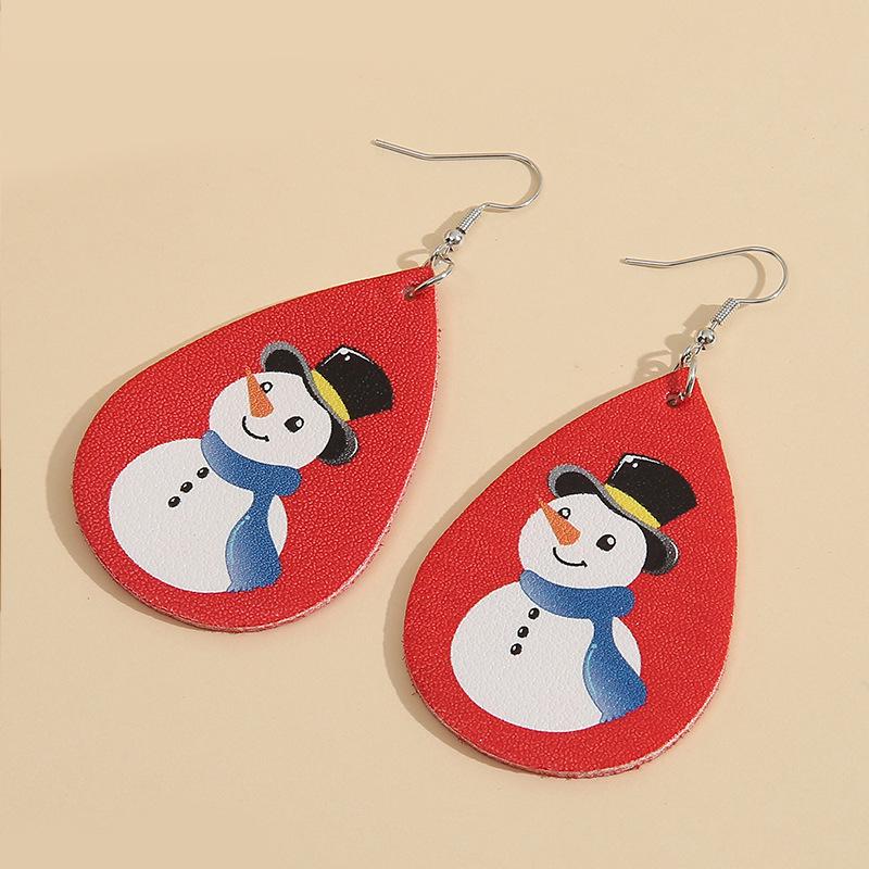 Red Bottom Christmas Snowman Hat & Scarf Pattern Leather Earrings - Unique, Simple Design for Women