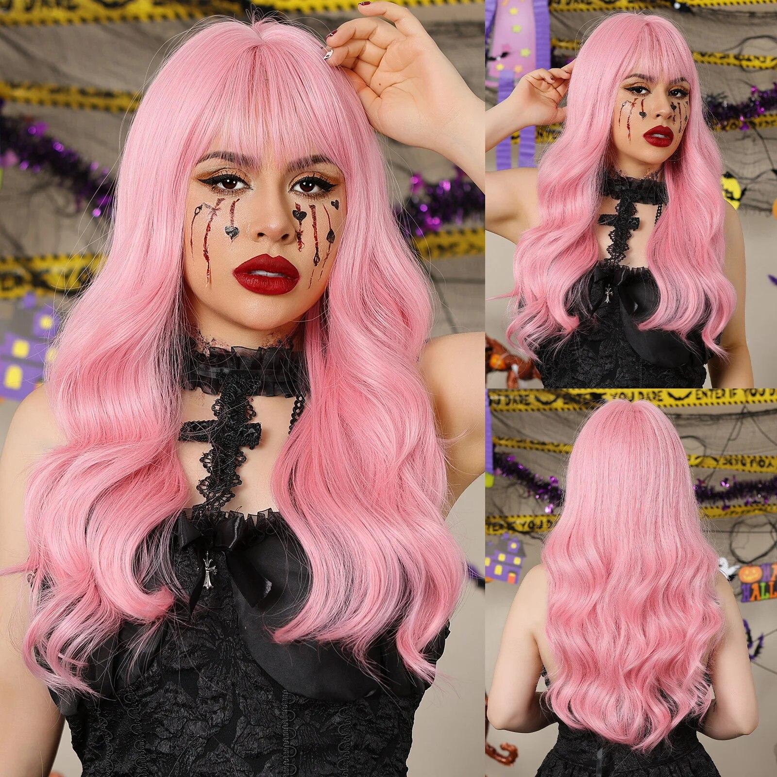 

Длинные объемные волнистые синтетические парики, черный, фиолетовый, розовый, омбре, светло-персиковый розовый парик для женщин, повседневная вечеринка, косплей, термостойкий WL1038-1