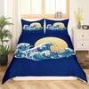 Ocean Wave King Queen Duvet Cover Red Sun Bedding Set Japanese Ukiyo-e Comforter Cover Exotic Navy Blue Polyester Quilt Cover