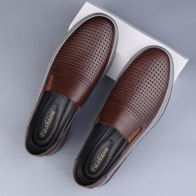 Spring and Summer New First-layer Cowhide Soft-soled Leather Shoes Hollow and Breathable Men's Casual Shoes One Pedal, Light Lazy Shoes