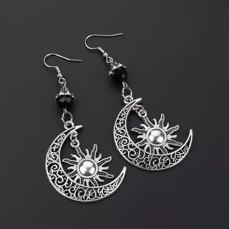 Gothic Dark Style Moon Sun Pentagram Earring Occult Crescent Wicca Witch DangleEarrings For Women Men Hanmade Goth Jewelry Gift
