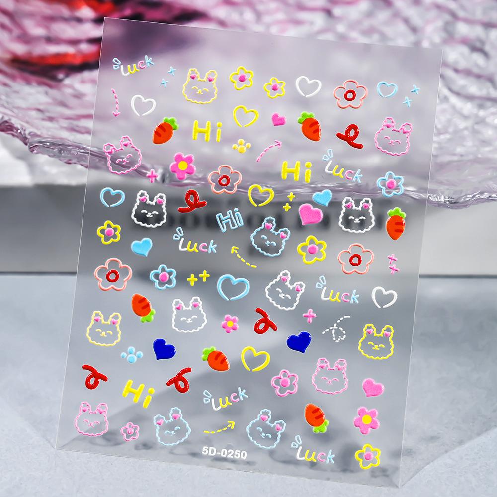 1 SZT. 5D Kawaii Wytłaczane Wykwintne Naklejki na Paznokcie z Uśmiechniętą Twarzą Japońskie Żelowe Makaroniki Nail Art Samoprzylepne DIY Ozdoby do Paznokci