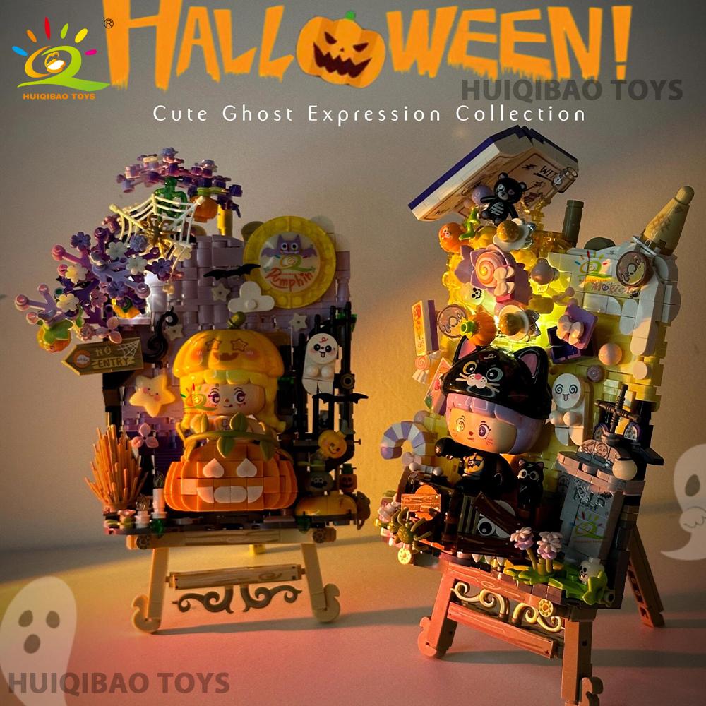 Halloween 3D Puzzle Easel Craft Kit Building Blocks City DIY Creative Bricks Toys for Adult Decorative Ornaments Gift