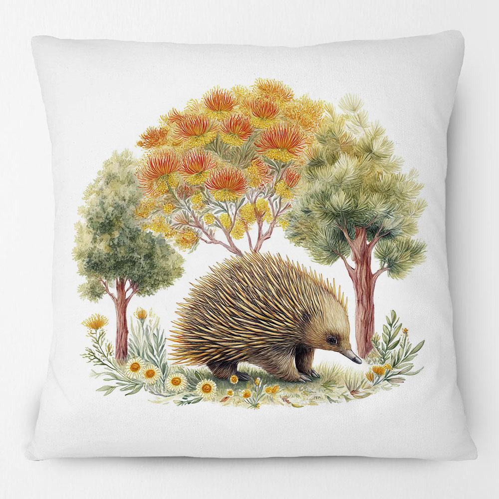 Echidna Australiano Animali Fiori di Hakea e Mimosa Federa per Cuscino Pittura a Mano Arte Federa Decorativa