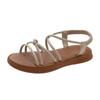 Fashion Comfort Shoes for Women Female Sandal Cross Soft 2025 Summer Strappy Heels Open Toe Girls Beach Flat Low Beige New  Peep Elastic