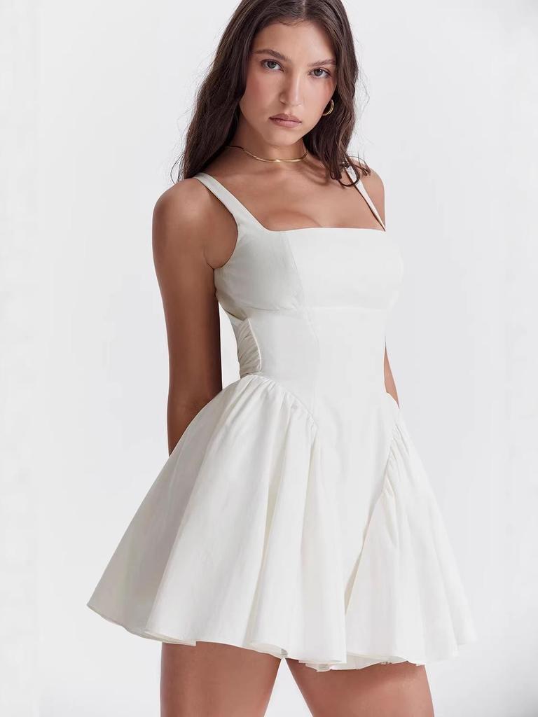 2026 Summer European & American Women's French Waist-Cinching Backless Ribbon Dress
