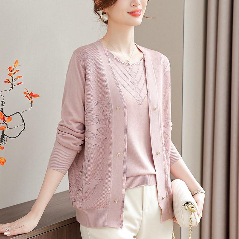 

Women s Fashionable Spring Two-Piece Knit Set for Middle-Aged and Elderly - Stylish Outerwear for Young Mothers 3XL [145-160 lbs]