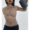 European Korean-Style Mesh Print See-Through Pullover T-Shirt