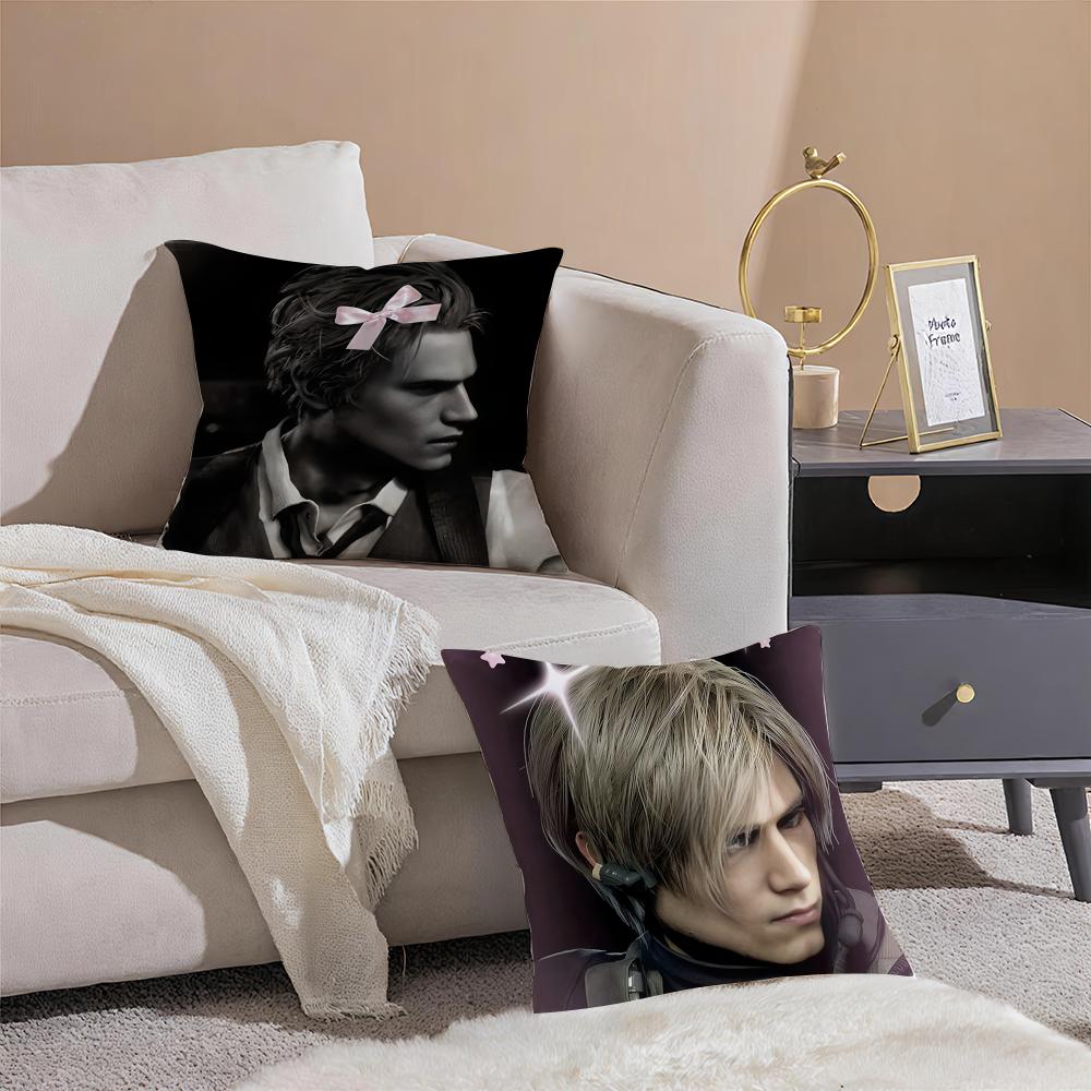 Heart Pink Leon K-Kennedy Cushion Cover Silky Short Plush With Invisible Zipper Dustproof Sofa Pillow Cover For Home Decor