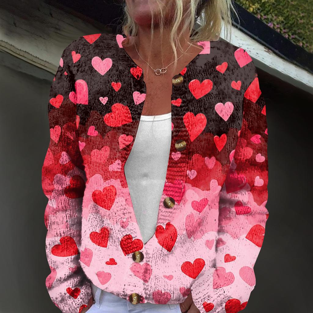 Women's Fashion Printed Long-Sleeved Knit Cardigan Button-Down Jacket