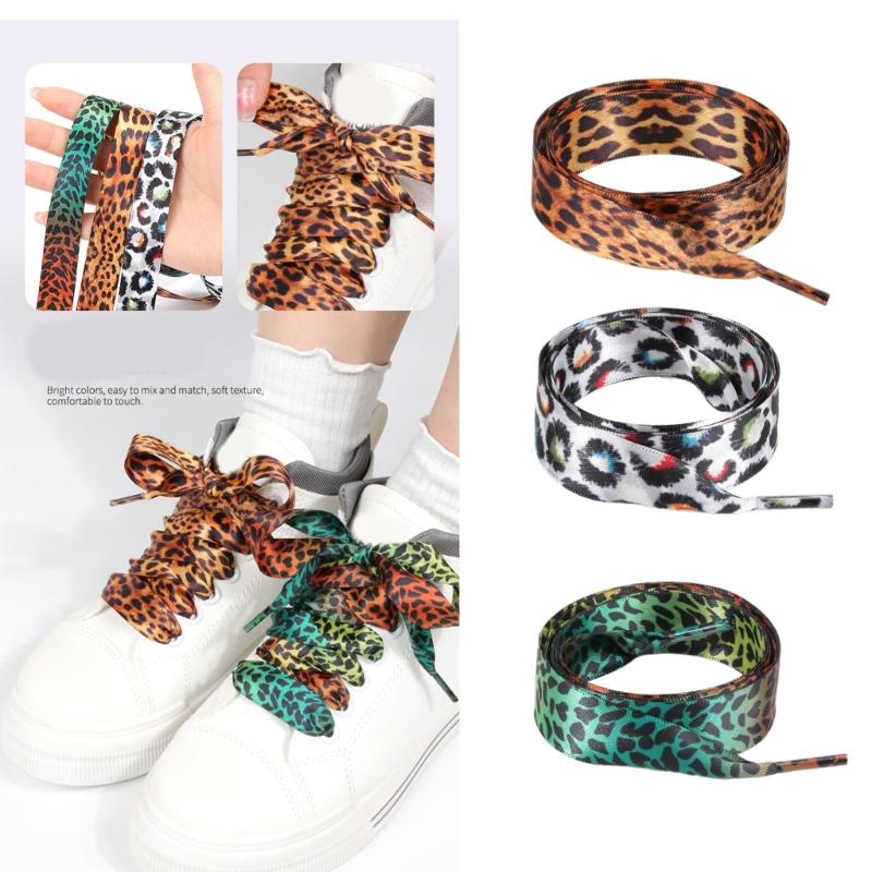 Silk Like Leopard Print Tie Dyeing Shoelaces For Sneakers Boot 120cm Length Shoe Strings Fashion Footwear Accessory