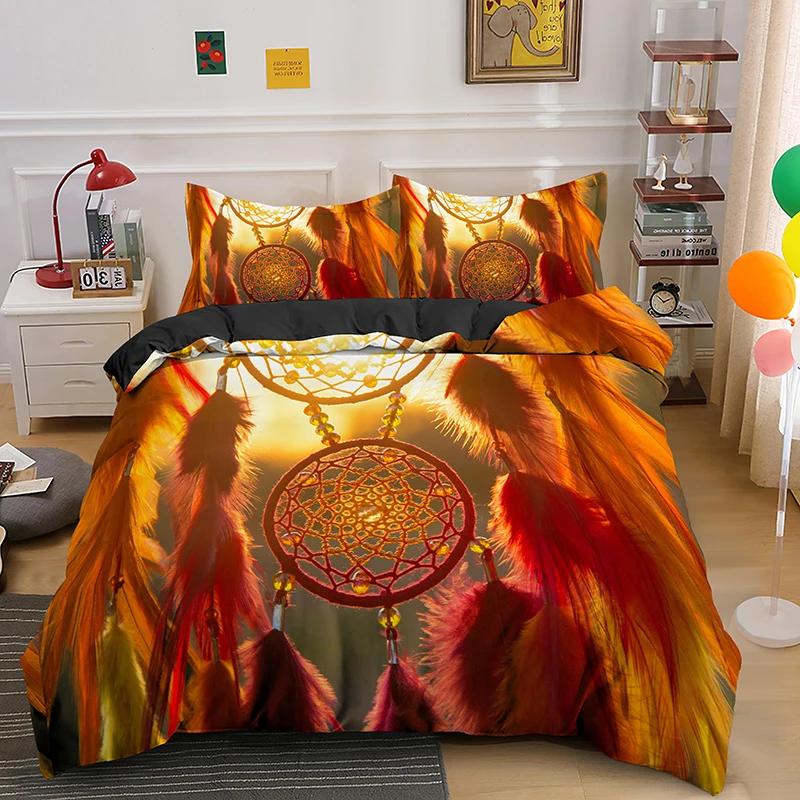 

Dreamcatcher King Queen Duvet Cover Bohemian Style Bedding Set For Teen Girl Women Orange Sunset Scenery 2/3Pcs Soft Quilt Cover 70x133cm 2pcs
