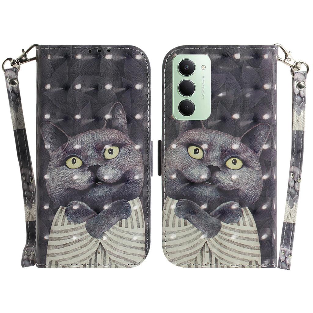 Pro Xiaomi Redmi 15 4G (EU) (171 mm) Pouzdro Vzorový Tisk Kožená Peněženka Kryt na Telefon s Poutkem na Zápěstí