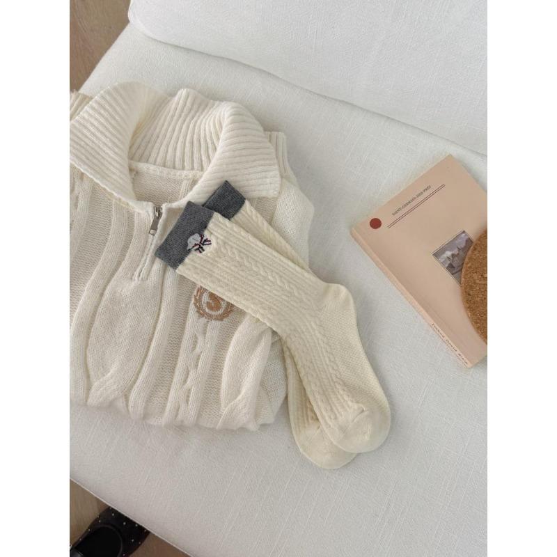 Female Autumn and Winter Warm New Products Collision Color Puppy Embroidery Wool Tube Pile Socks