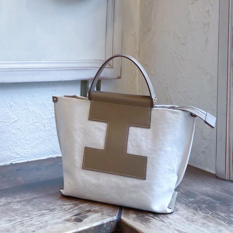 Niche bag canvas bag women's simple texture large capacity bag shopping bag