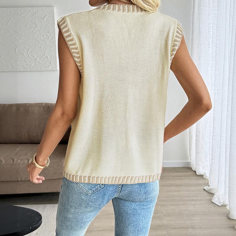 Women's Casual Color Block Knit Cardigan Vest - Autumn 2026 Arrival