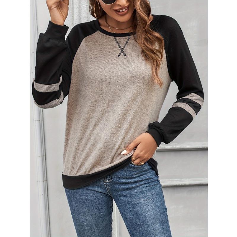 Women's Autumn and Winter Colour Blocking Casual Long Sleeve Top