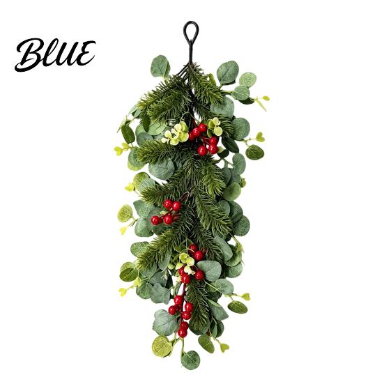 Holiday Soft Furnishing Wreath with Artificial Holly Teardrop Swag Pendant Christmas Leaves Swag Pinecones Party