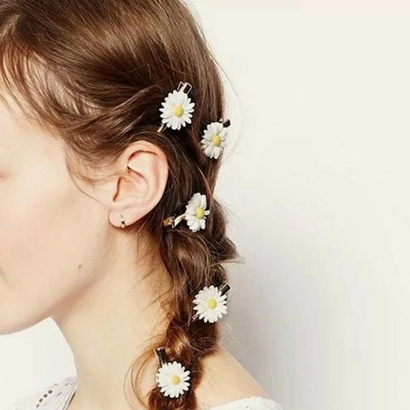 Lystrfac12/6/3Pcs Fashion Daisy Decor Hair Clips for Women Girls Head Top Clip Hairpin Hairgrips Headwear Hair Accessories