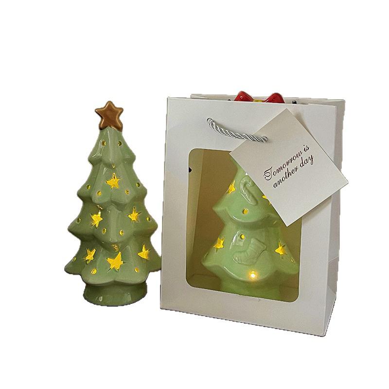 Ceramic Christmas Tree Night Light Ornament - Graduation, Birthday, Bestie Gift for Girls, Student Decor