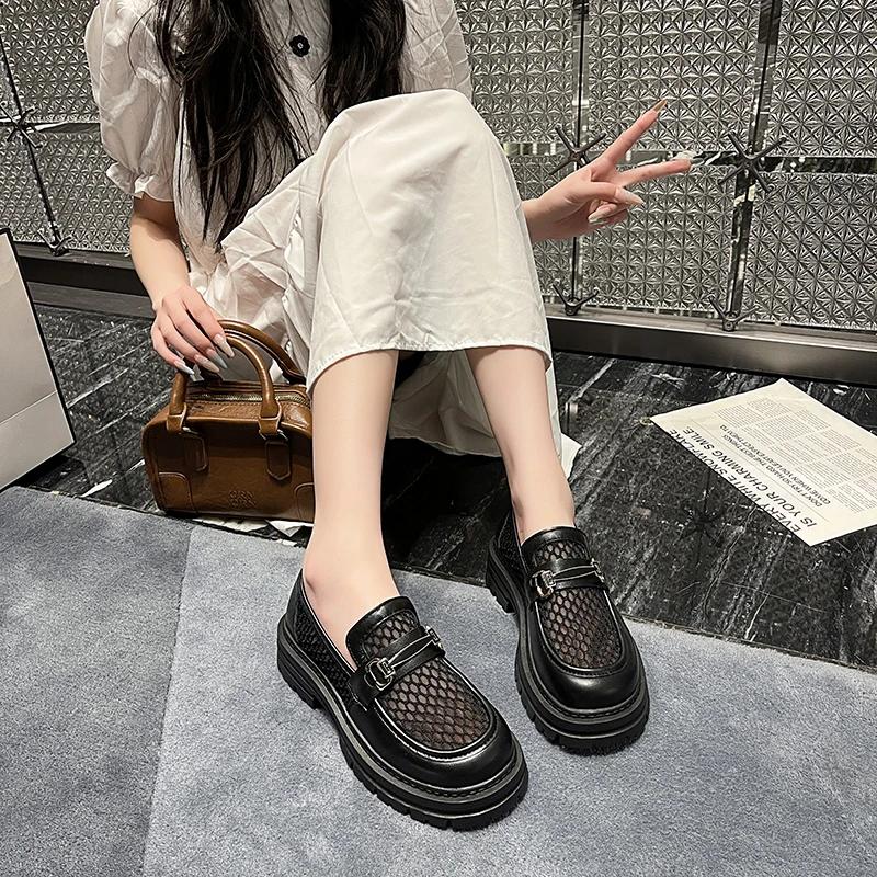 2025 New Ladies' Mesh Loafer Shoes Large Size Hollow Ultra Soft Versatile Thick-soled Slip-on Single Summer Breathable Sandals