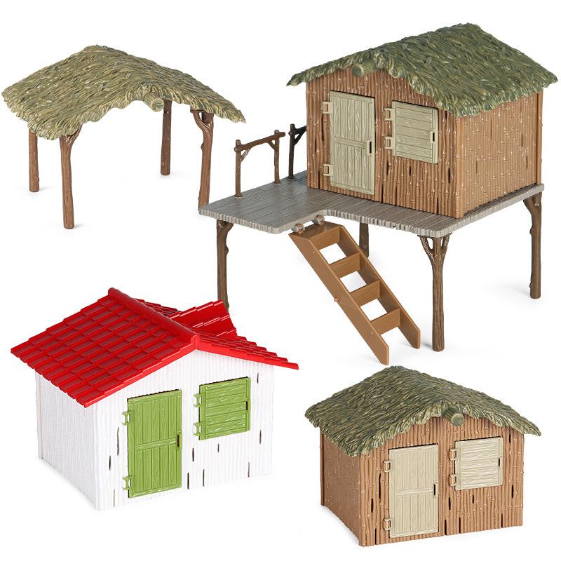 Thatched Cottage Farm Scene Model: Horse Washing, Poultry Ranch, Sandbox Scenery Ornament