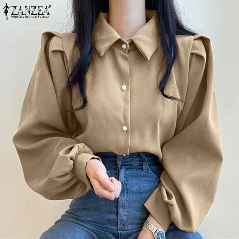 

ZANZEA Весенняя повседневная блузка с отложным воротником и длинными рукавами