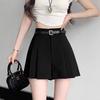 Women's High-Waisted Gray Pleated Shorts Skirt - Loose Wide-Leg Cargo Pants, Summer 2025 Collection