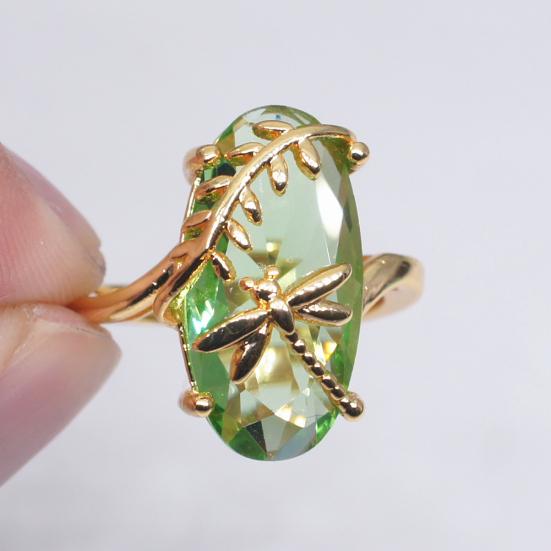 Chic Women Dragonfly Leaf Oval Faux Gem Twist Finger Ring Wedding Jewelry Gift
