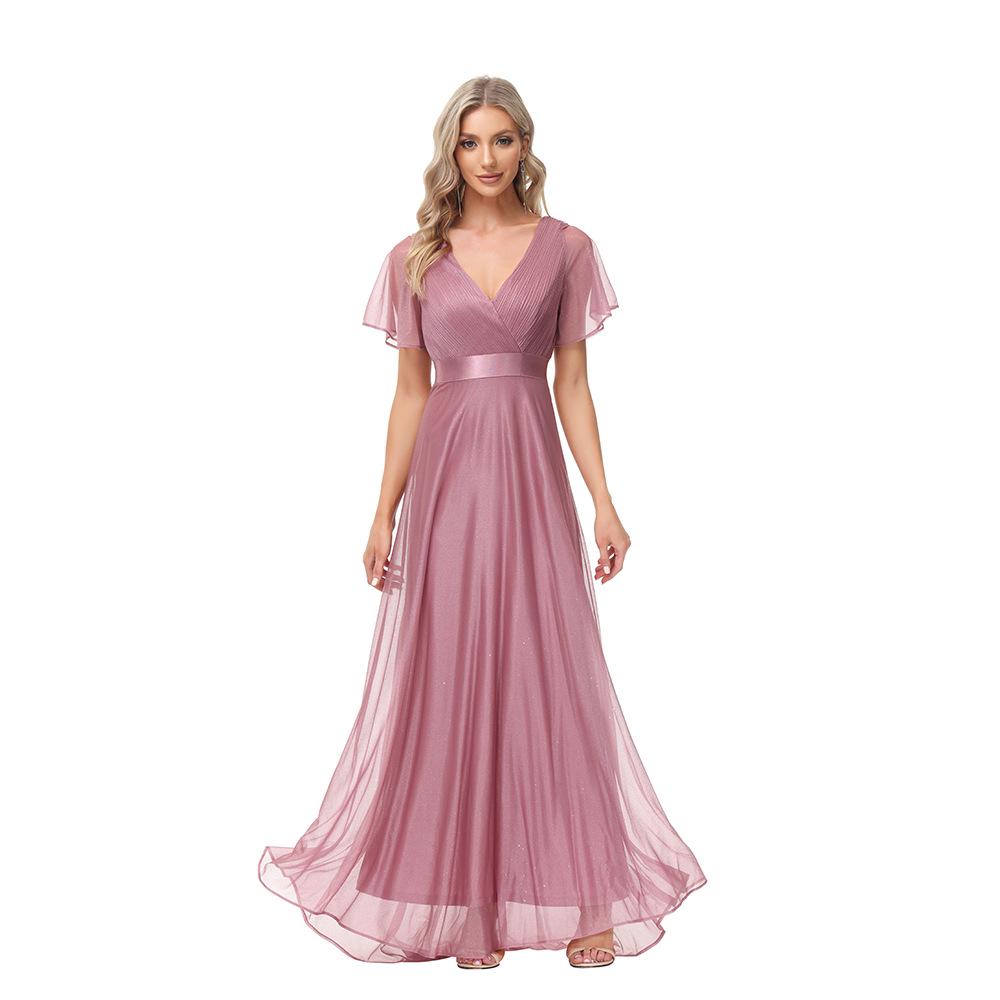 Übergröße Handgefertigt Plissiertes Doppeltes V-Ausschnitt Glockenärmel Chiffon Abendkleid für Frühling/Sommer