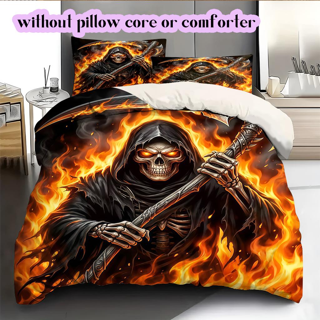 Fire and Death Pattern Bedding Quilt Set Quilt Cover Pillowcase Home Decoration Birthday Gift (1 * duvet cover + 2 * pillowcase, without core)