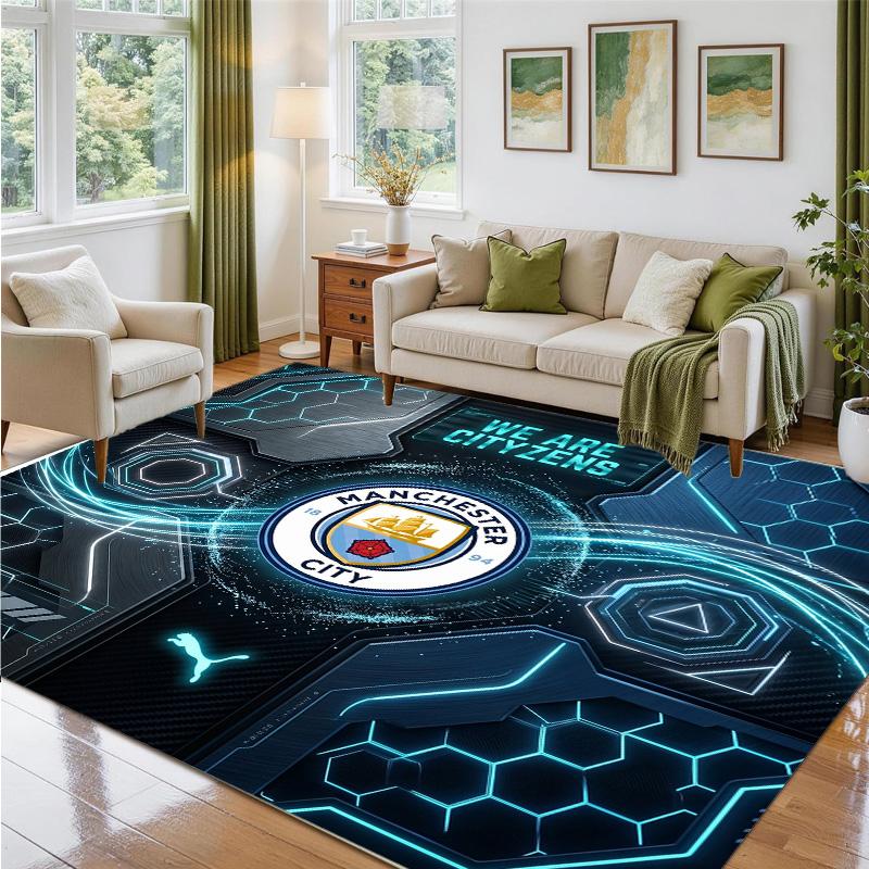 Manchester City Design Crystal Velvet Rug Soft Decorative Mat for Bedroom Entrance
