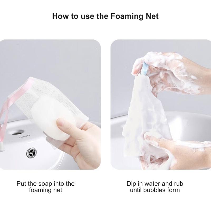 Gentle Face Cleaning Net For Soap Rod Creates Rich Lathers Quickly Soft Meshes With Hanging Rope For Bathroom Storage