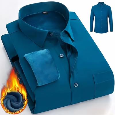 Herren Winter Sherpa gefütterte Hemden Langarm Button-Down Fleece Hemden für Männer Business Casual Warm Bequem Thermoshirt Mit Taschen