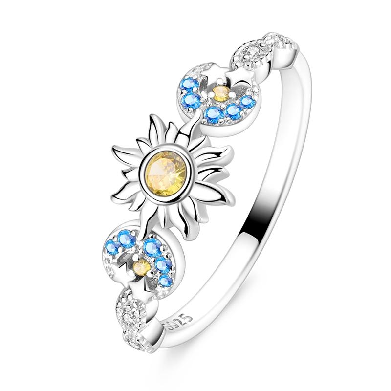 925 Sterling Silver Rings Sun Moon Stars Sparking Popular Wedding Ring Certified Women Engagement Jewelry Anniversary Gifts