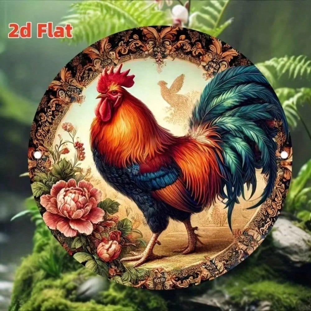 Metal Rooster Wall Art, Vintage 2D Decor for Garden, Garage, Home, Halloween Gift