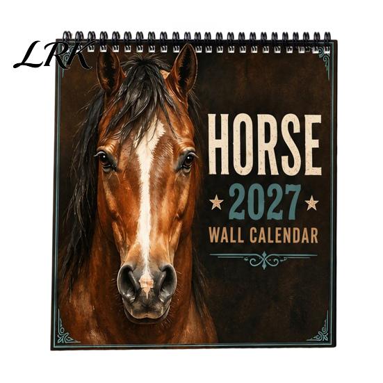 Full Year Date Keeper 2027 Horse Desktop Calendar, Monthly Scenic Photography And Large Planning Grids Decorative Art Design, Spiral Binding