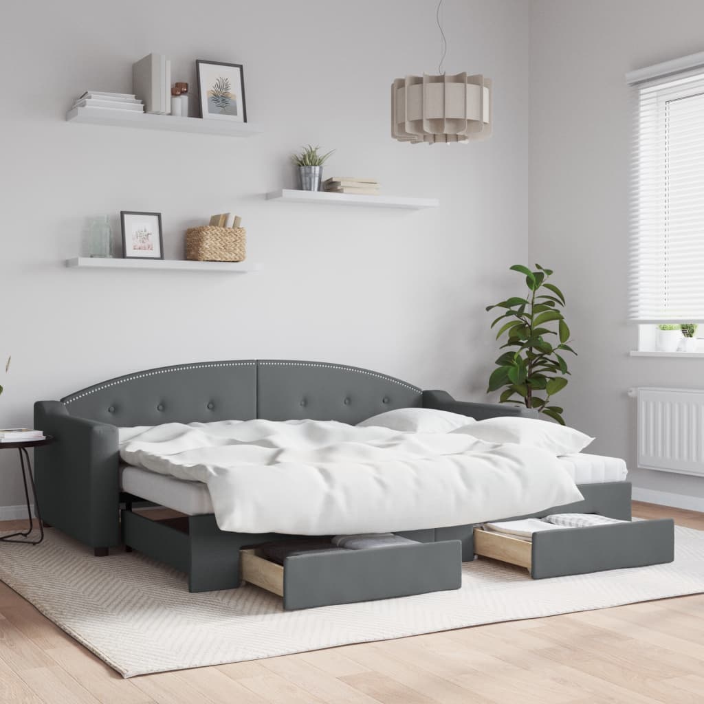 Extendable Daybed with Drawers Dark Grey 80x200 Cm Fabric